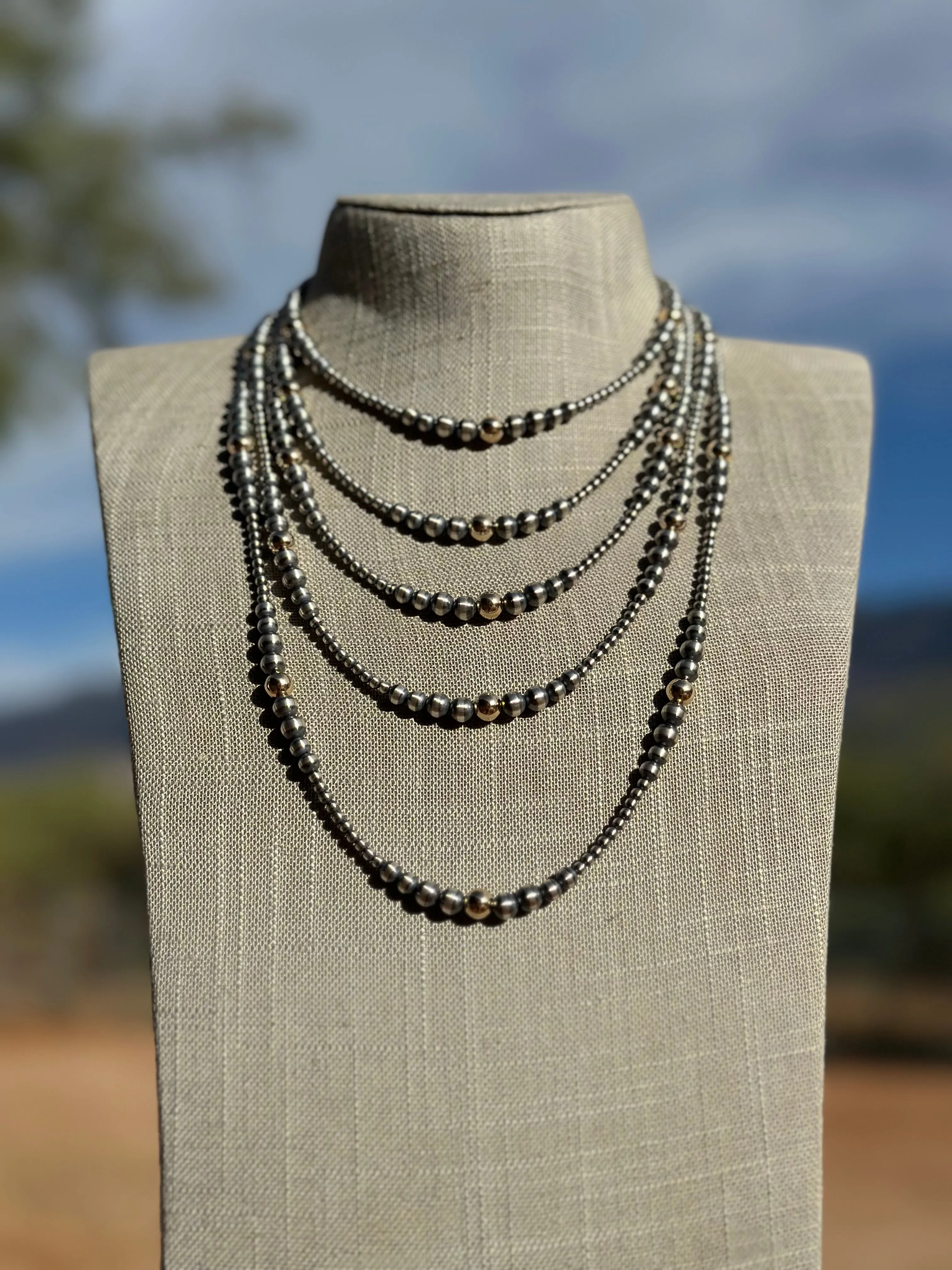 Navajo Sterling Silver & Gold Plated Beaded Necklace