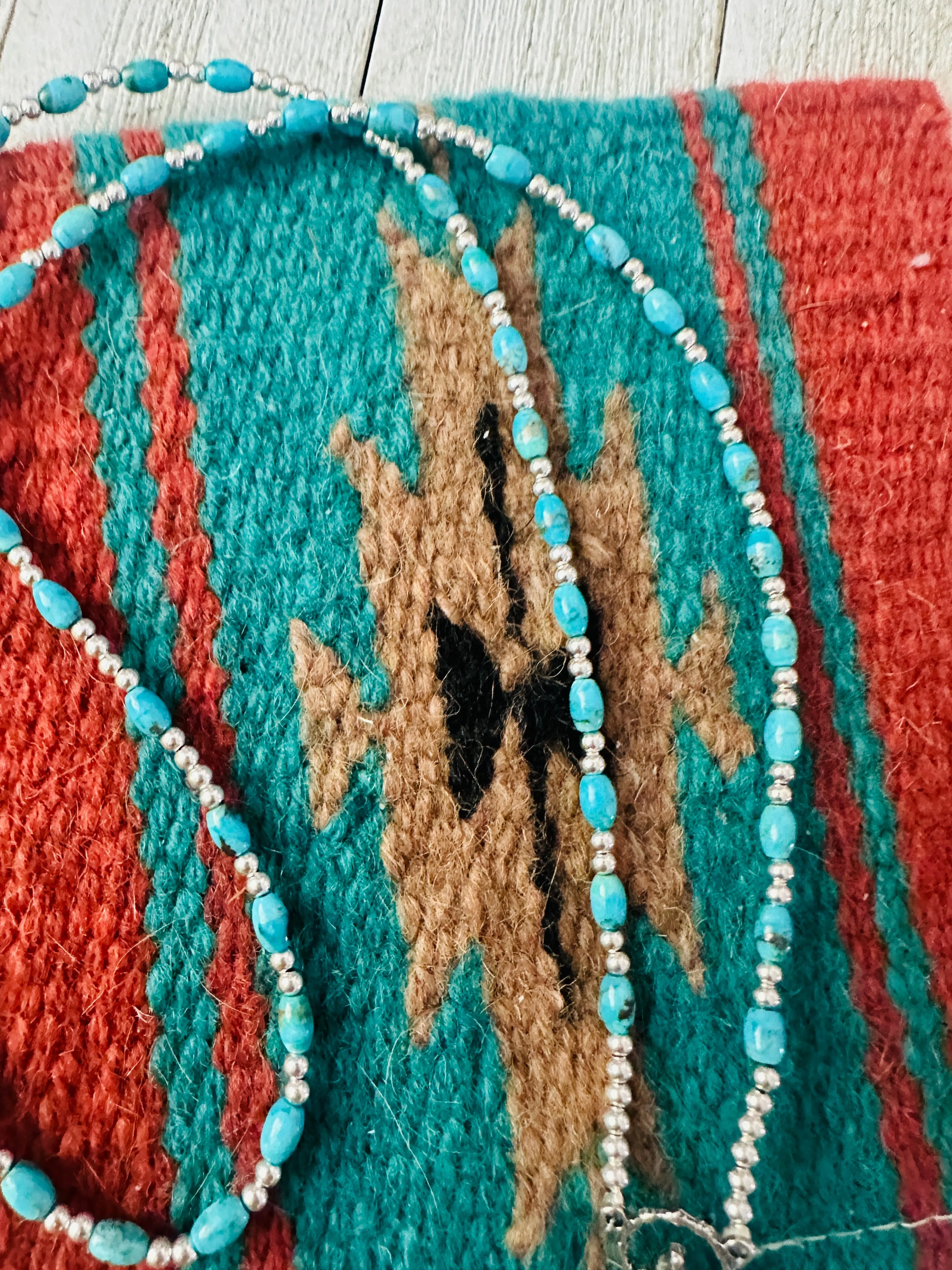 Navajo Turquoise & Sterling Silver Beaded Rosary Necklace