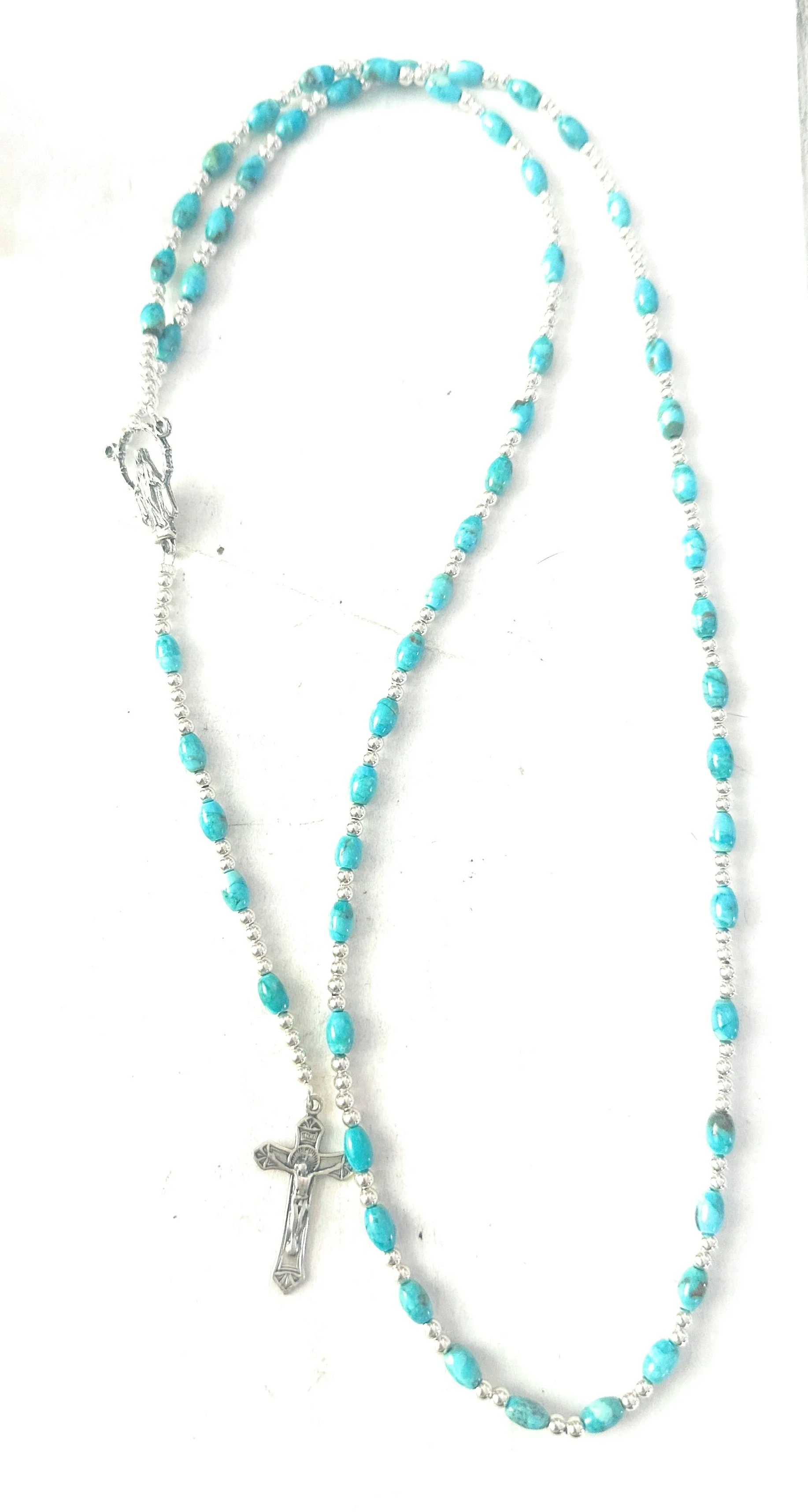 Navajo Turquoise & Sterling Silver Beaded Rosary Necklace