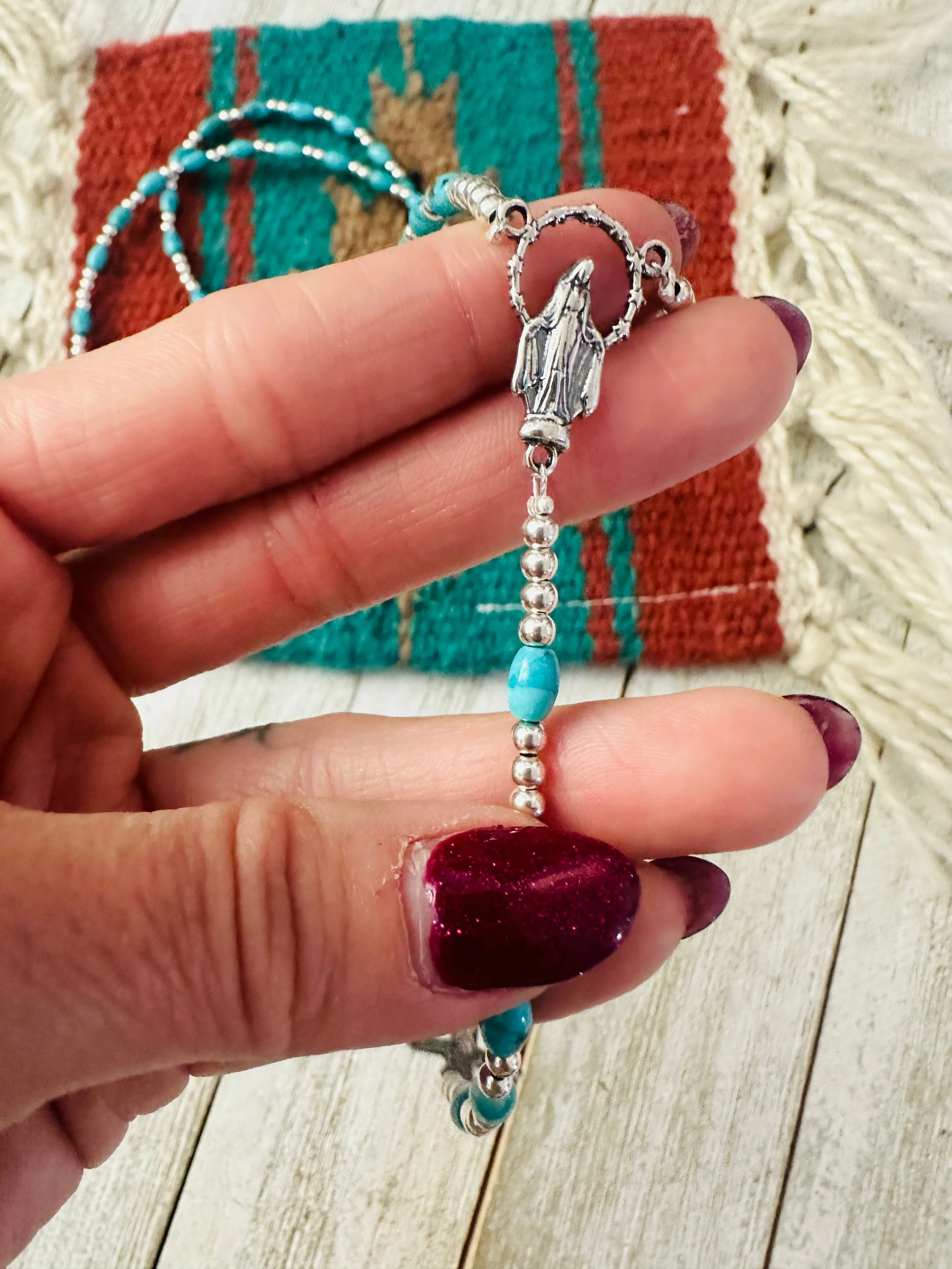 Navajo Turquoise & Sterling Silver Beaded Rosary Necklace