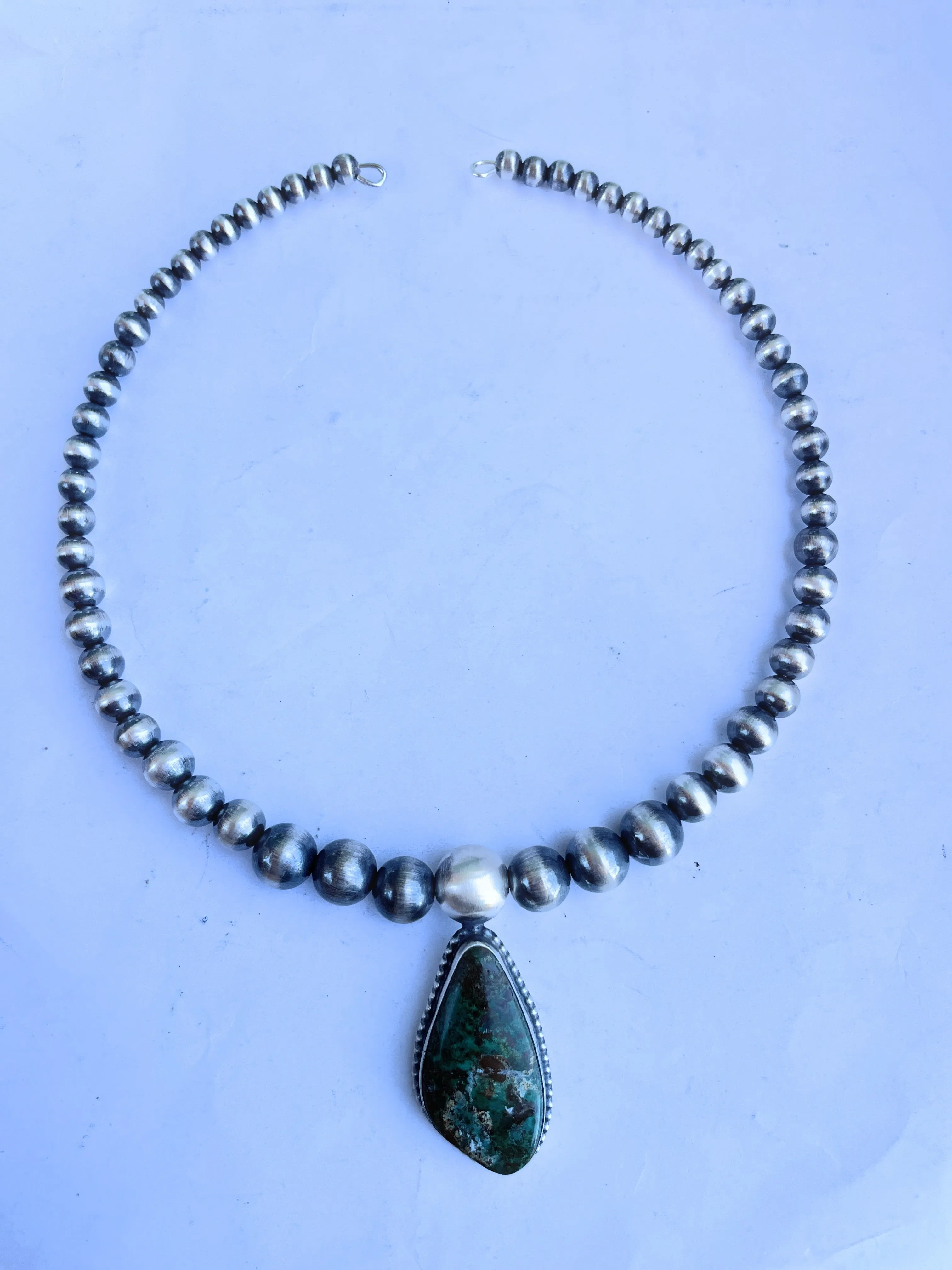 Navajo Turquoise And Sterling Silver Pearl Beaded Choker Necklace