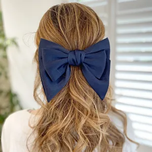 Navy Satin Hair Bow Navy Blue Hair Clip