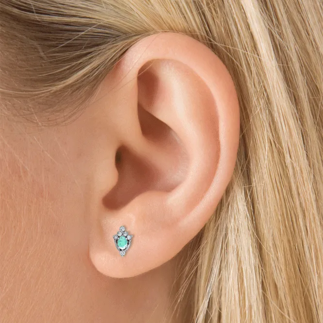 Opal and Diamond MT Tiara Earstud by Maria Tash in 18K White Gold. Butterfly Stud.