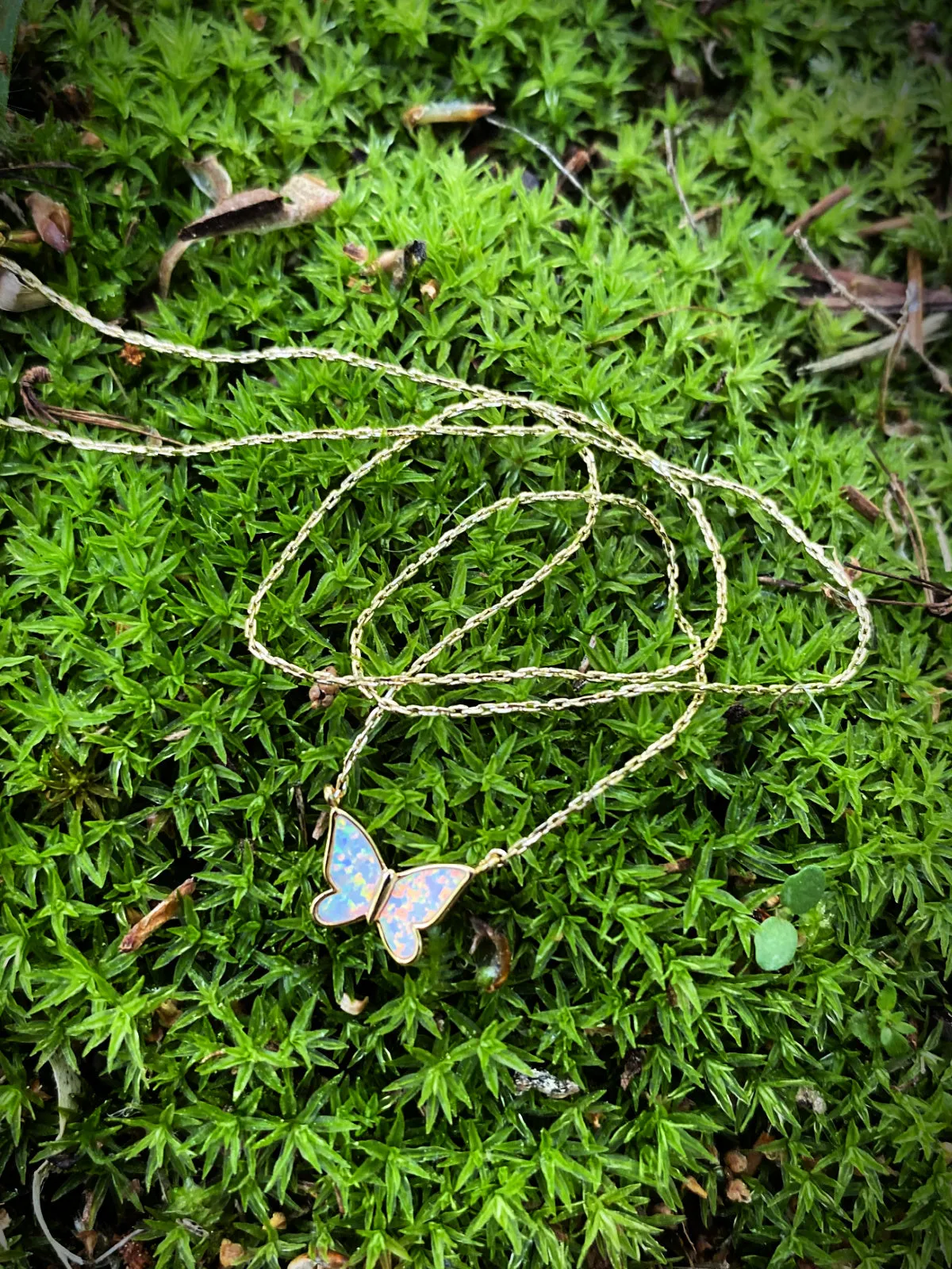 Opal Inlay Butterfly Necklace