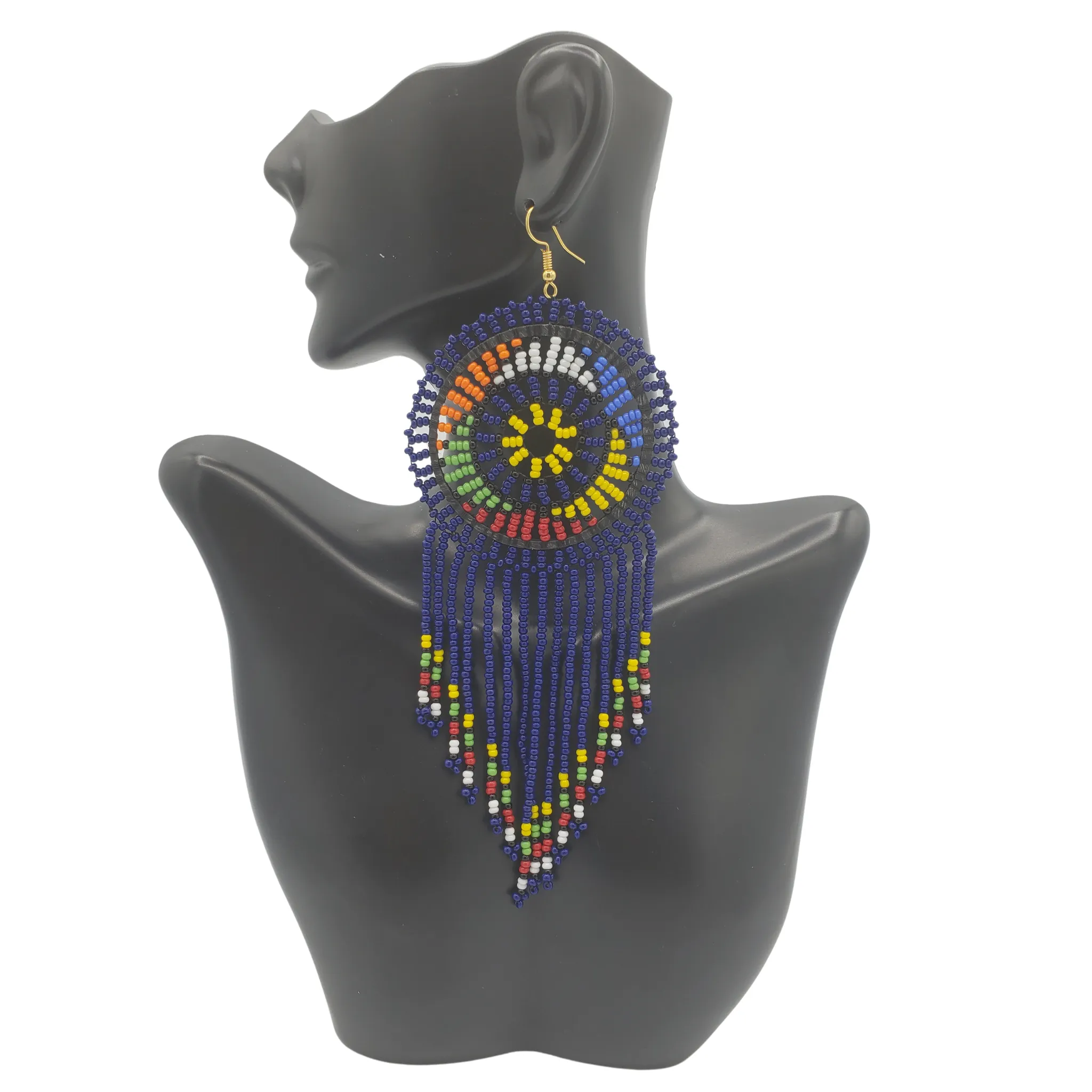 Oversized Dream Catcher Beaded Earrings, Blue