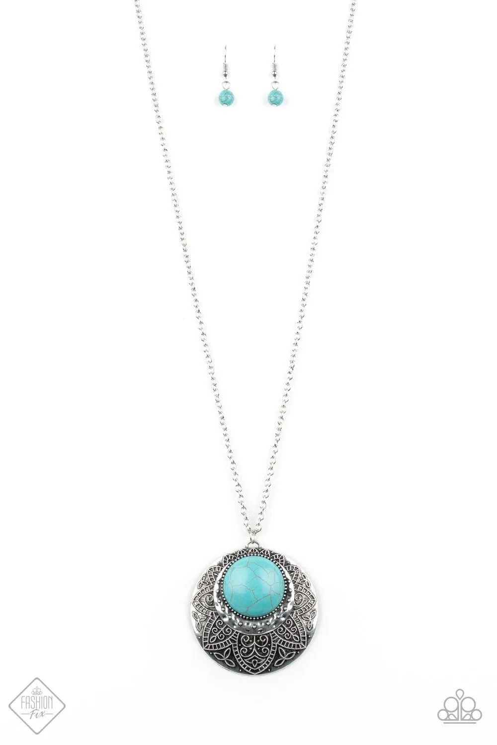 Paparazzi Accessories  - Medallion Meadow #N805 Peg - Blue Fashion Fix Necklace April 2019