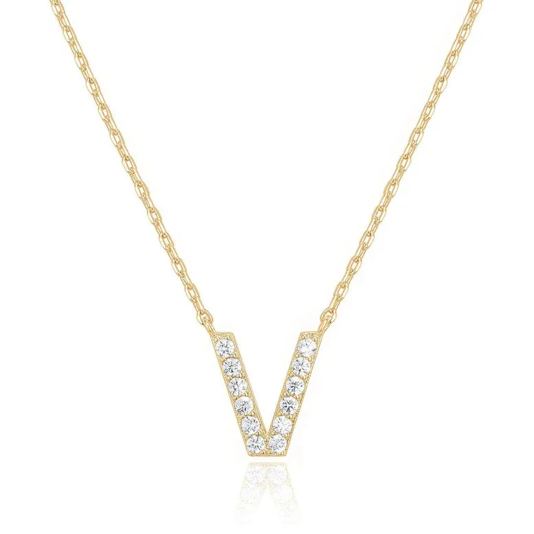 Paris Jewelry® 18K Yellow Gold A-Z Alphabet Created White Sapphire Necklace Initial Plated