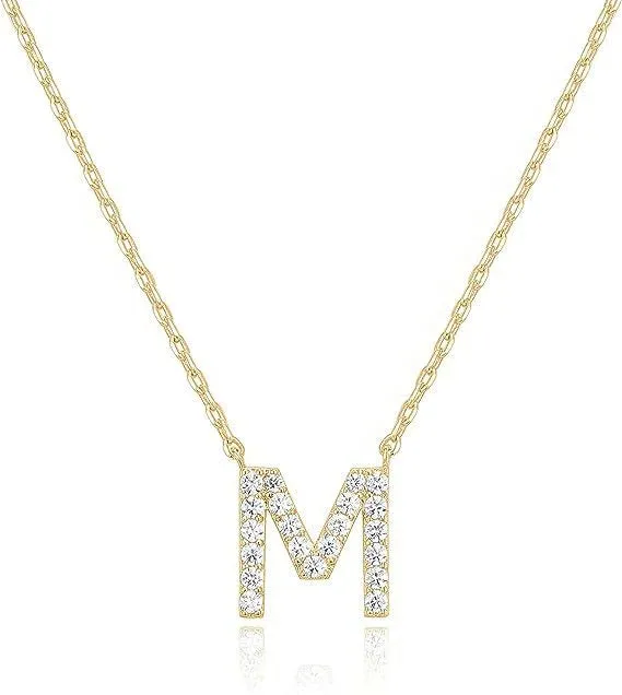 Paris Jewelry® 18K Yellow Gold A-Z Alphabet Created White Sapphire Necklace Initial Plated