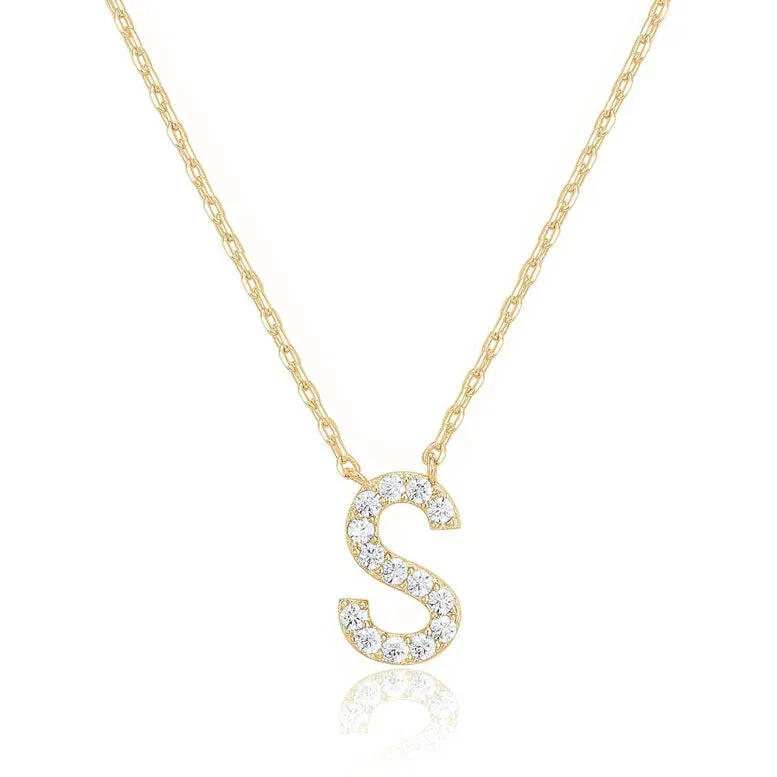 Paris Jewelry® 18K Yellow Gold A-Z Alphabet Created White Sapphire Necklace Initial Plated