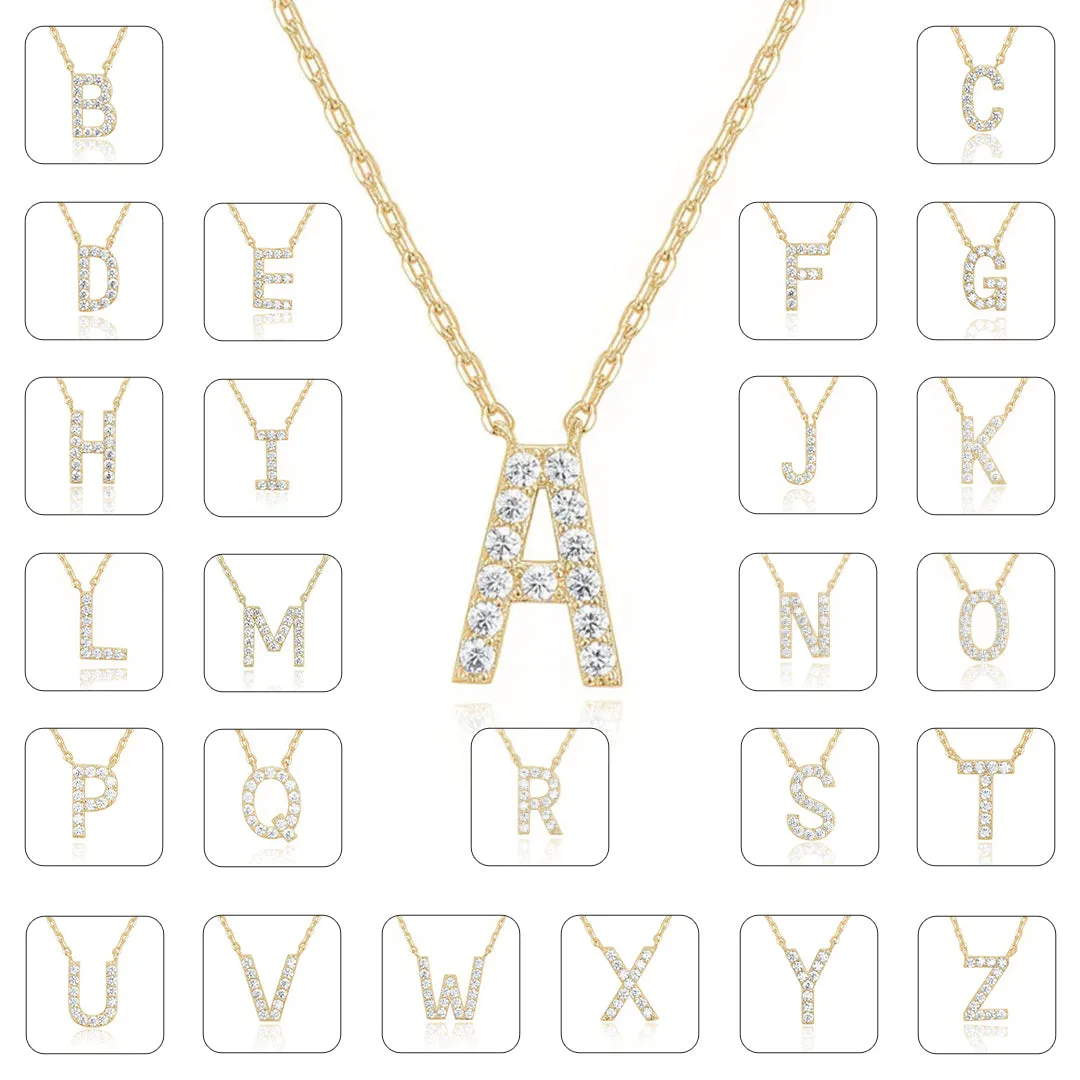 Paris Jewelry® 18K Yellow Gold A-Z Alphabet Created White Sapphire Necklace Initial Plated