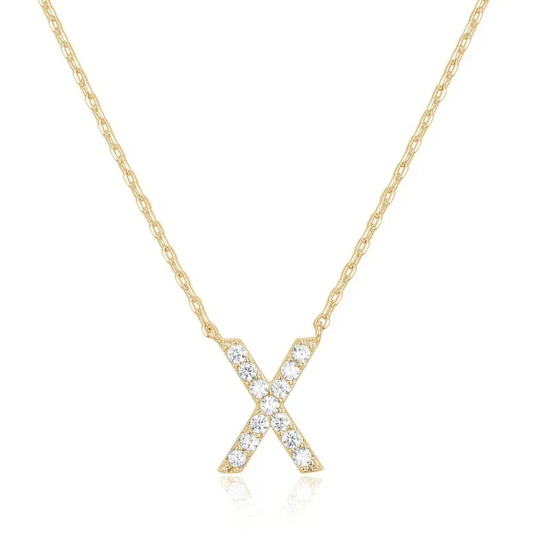 Paris Jewelry® 18K Yellow Gold A-Z Alphabet Created White Sapphire Necklace Initial Plated