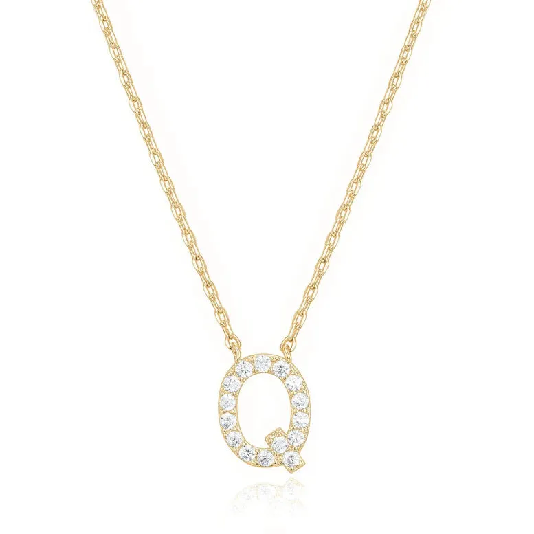 Paris Jewelry® 18K Yellow Gold A-Z Alphabet Created White Sapphire Necklace Initial Plated