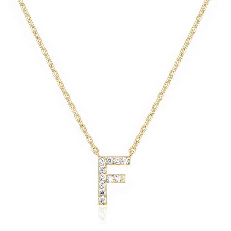 Paris Jewelry® 18K Yellow Gold A-Z Alphabet Created White Sapphire Necklace Initial Plated