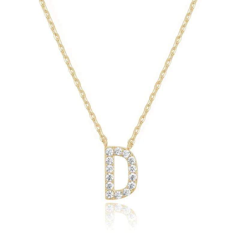 Paris Jewelry® 18K Yellow Gold A-Z Alphabet Created White Sapphire Necklace Initial Plated