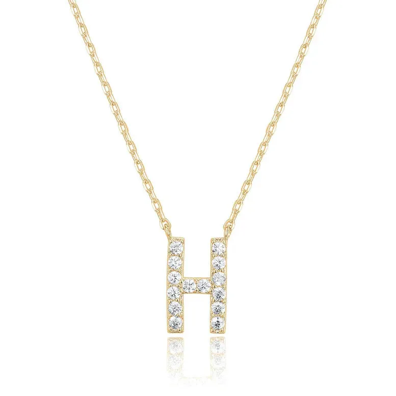 Paris Jewelry® 18K Yellow Gold A-Z Alphabet Created White Sapphire Necklace Initial Plated