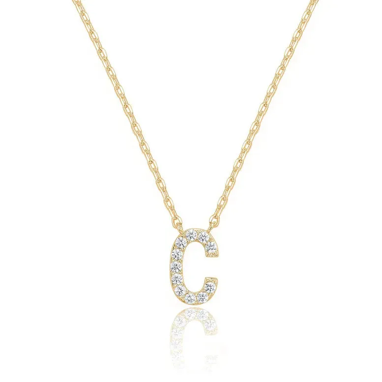 Paris Jewelry® 18K Yellow Gold A-Z Alphabet Created White Sapphire Necklace Initial Plated