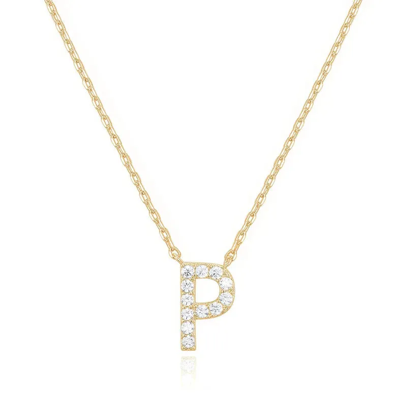 Paris Jewelry® 18K Yellow Gold A-Z Alphabet Created White Sapphire Necklace Initial Plated