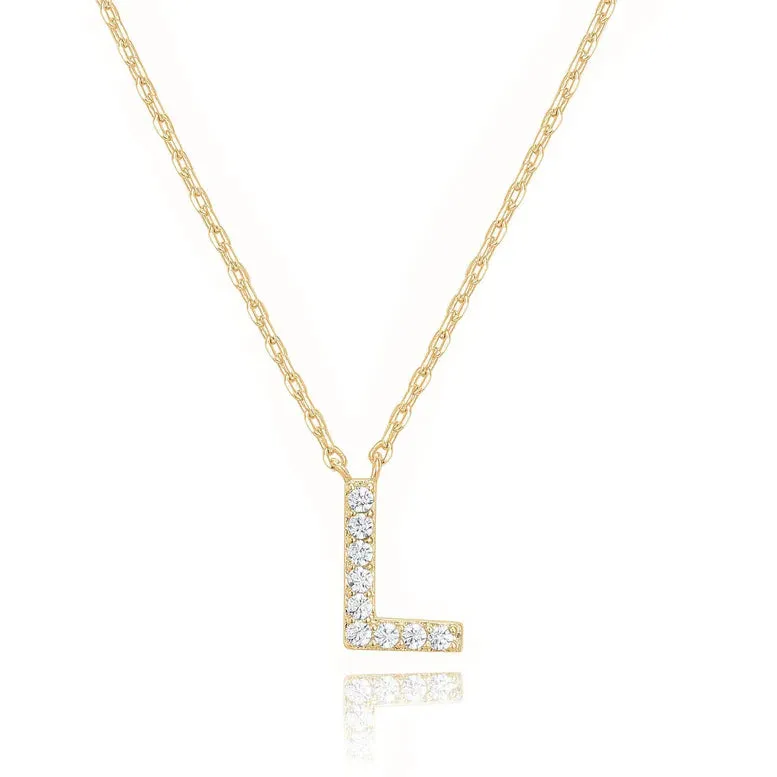 Paris Jewelry® 18K Yellow Gold A-Z Alphabet Created White Sapphire Necklace Initial Plated