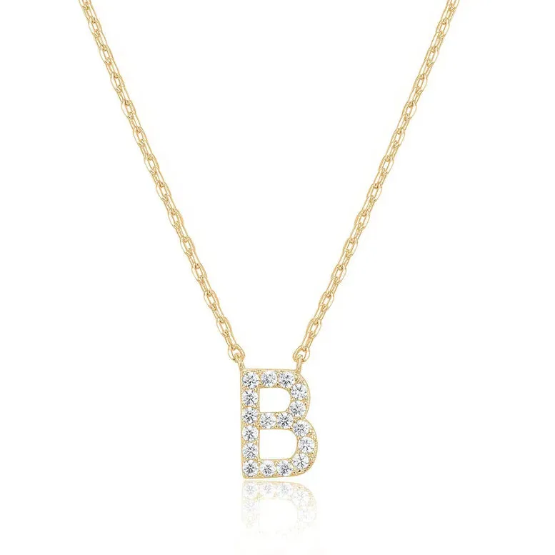 Paris Jewelry® 18K Yellow Gold A-Z Alphabet Created White Sapphire Necklace Initial Plated