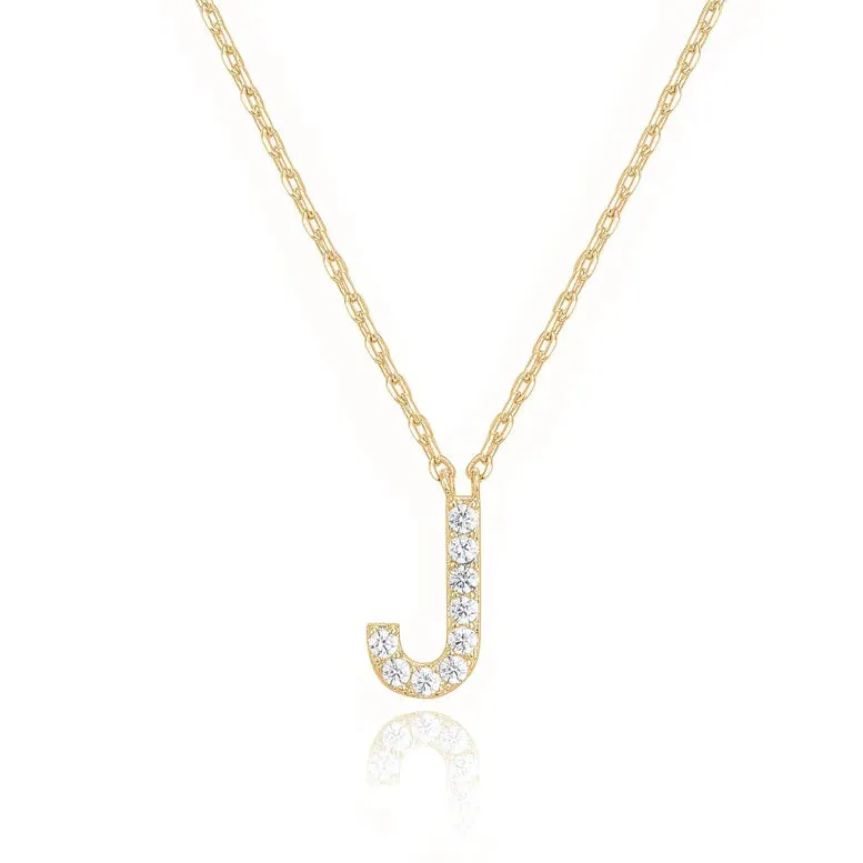 Paris Jewelry® 18K Yellow Gold A-Z Alphabet Created White Sapphire Necklace Initial Plated