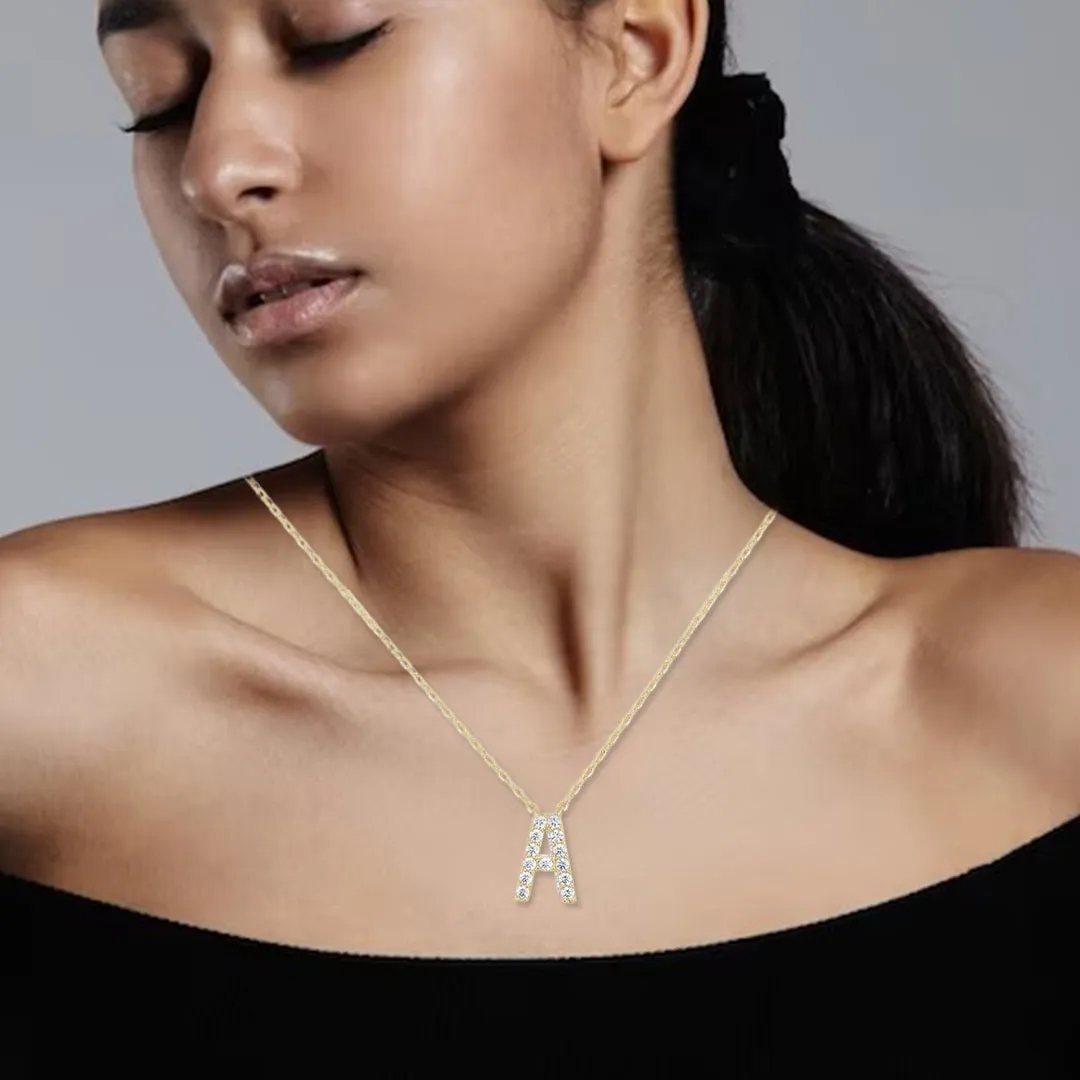 Paris Jewelry® 18K Yellow Gold A-Z Alphabet Created White Sapphire Necklace Initial Plated