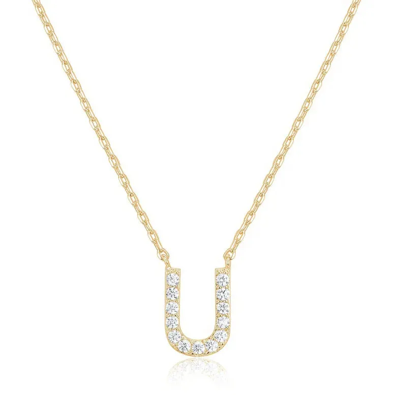 Paris Jewelry® 18K Yellow Gold A-Z Alphabet Created White Sapphire Necklace Initial Plated