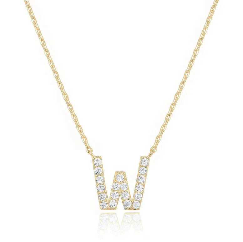 Paris Jewelry® 18K Yellow Gold A-Z Alphabet Created White Sapphire Necklace Initial Plated