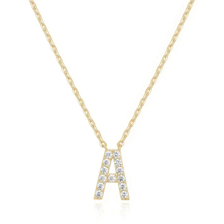 Paris Jewelry® 18K Yellow Gold A-Z Alphabet Created White Sapphire Necklace Initial Plated