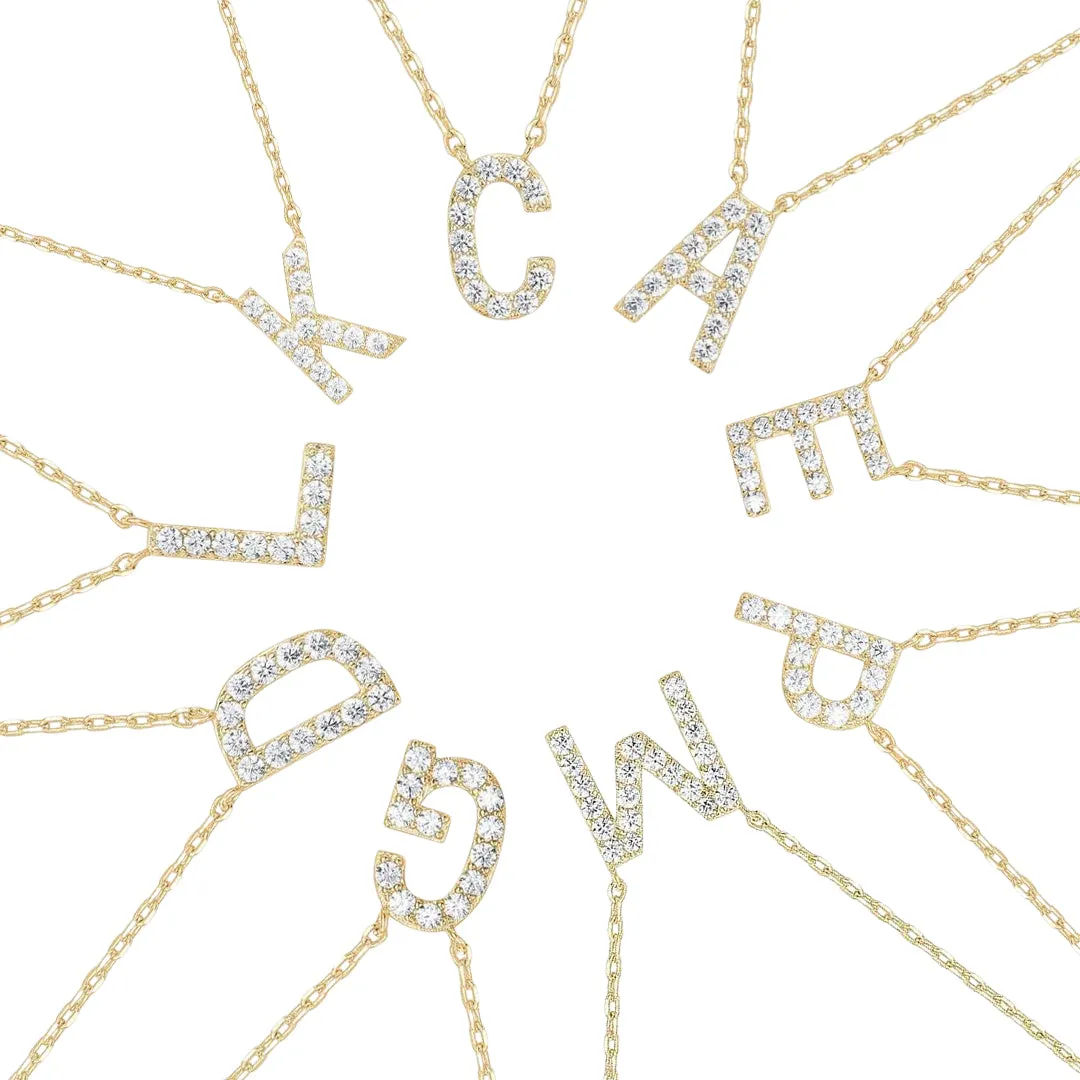 Paris Jewelry® 18K Yellow Gold A-Z Alphabet Created White Sapphire Necklace Initial Plated