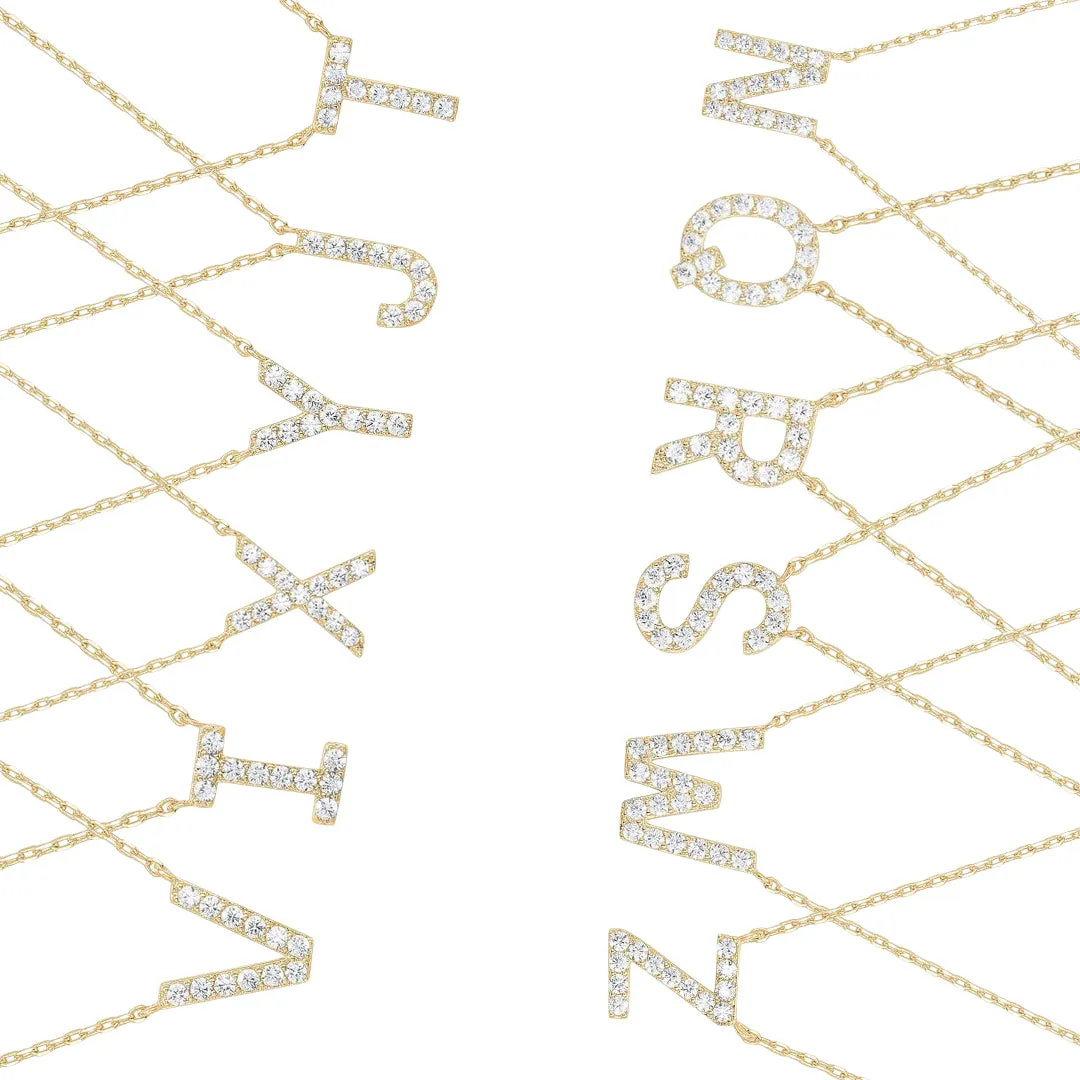 Paris Jewelry® 18K Yellow Gold A-Z Alphabet Created White Sapphire Necklace Initial Plated