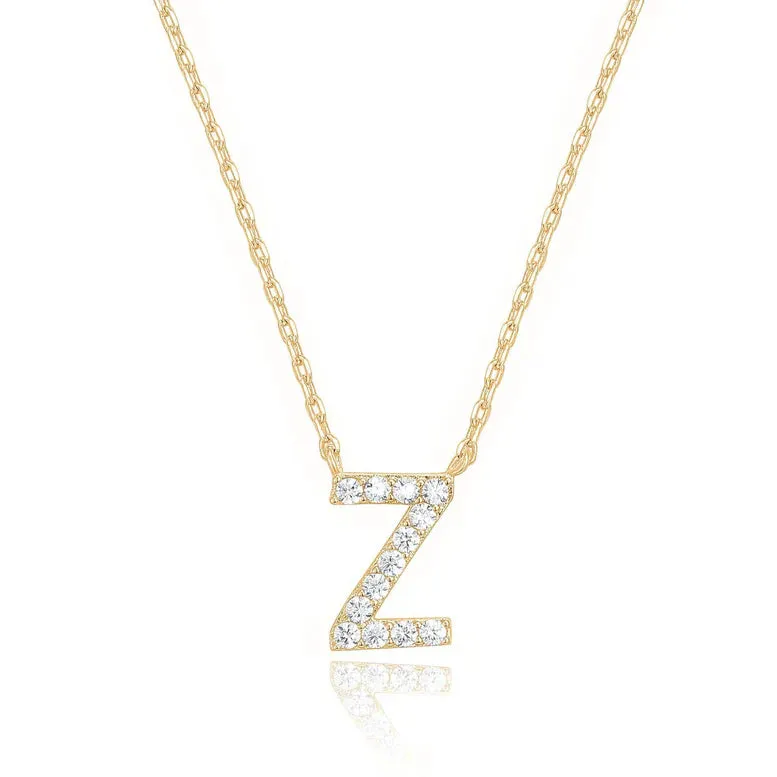 Paris Jewelry® 18K Yellow Gold A-Z Alphabet Created White Sapphire Necklace Initial Plated