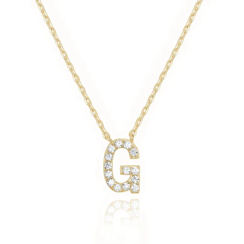 Paris Jewelry® 18K Yellow Gold A-Z Alphabet Created White Sapphire Necklace Initial Plated