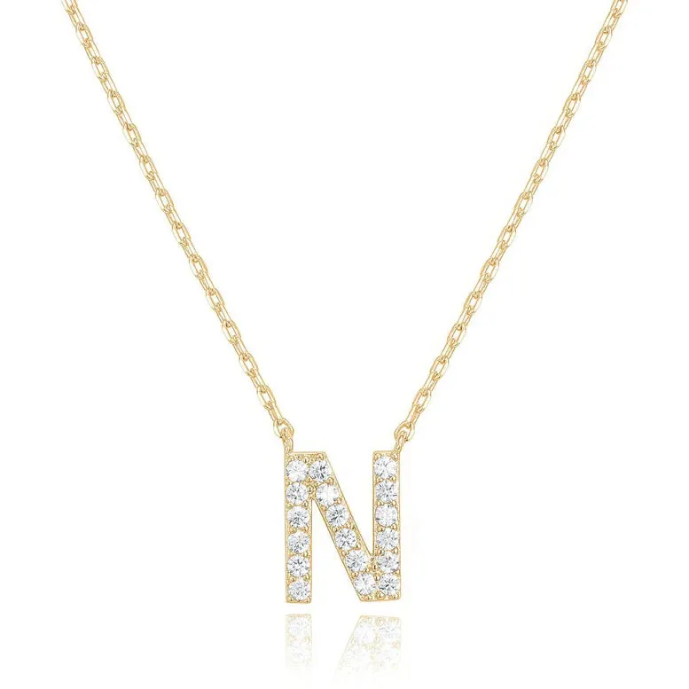 Paris Jewelry® 18K Yellow Gold A-Z Alphabet Created White Sapphire Necklace Initial Plated