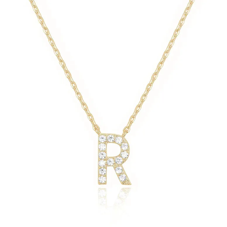 Paris Jewelry® 18K Yellow Gold A-Z Alphabet Created White Sapphire Necklace Initial Plated