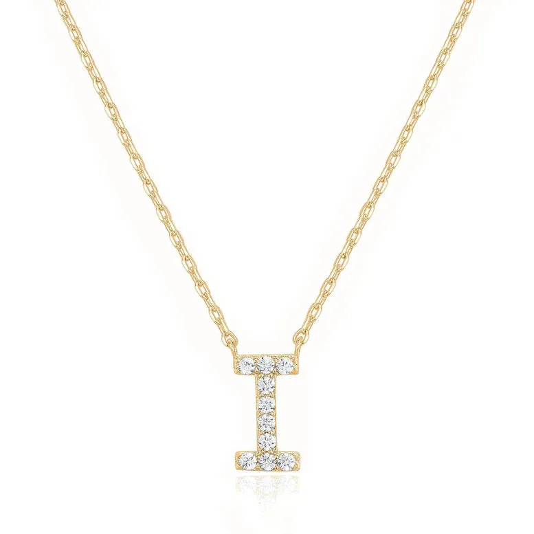 Paris Jewelry® 18K Yellow Gold A-Z Alphabet Created White Sapphire Necklace Initial Plated