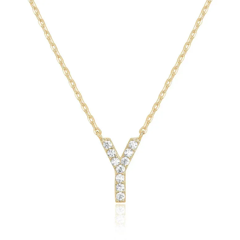 Paris Jewelry® 18K Yellow Gold A-Z Alphabet Created White Sapphire Necklace Initial Plated