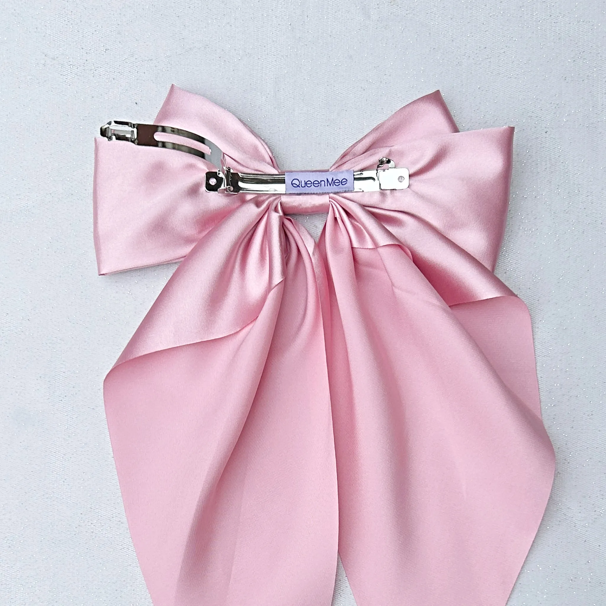 Pink Satin Hair Bow Pink Hair Clip Long Bow