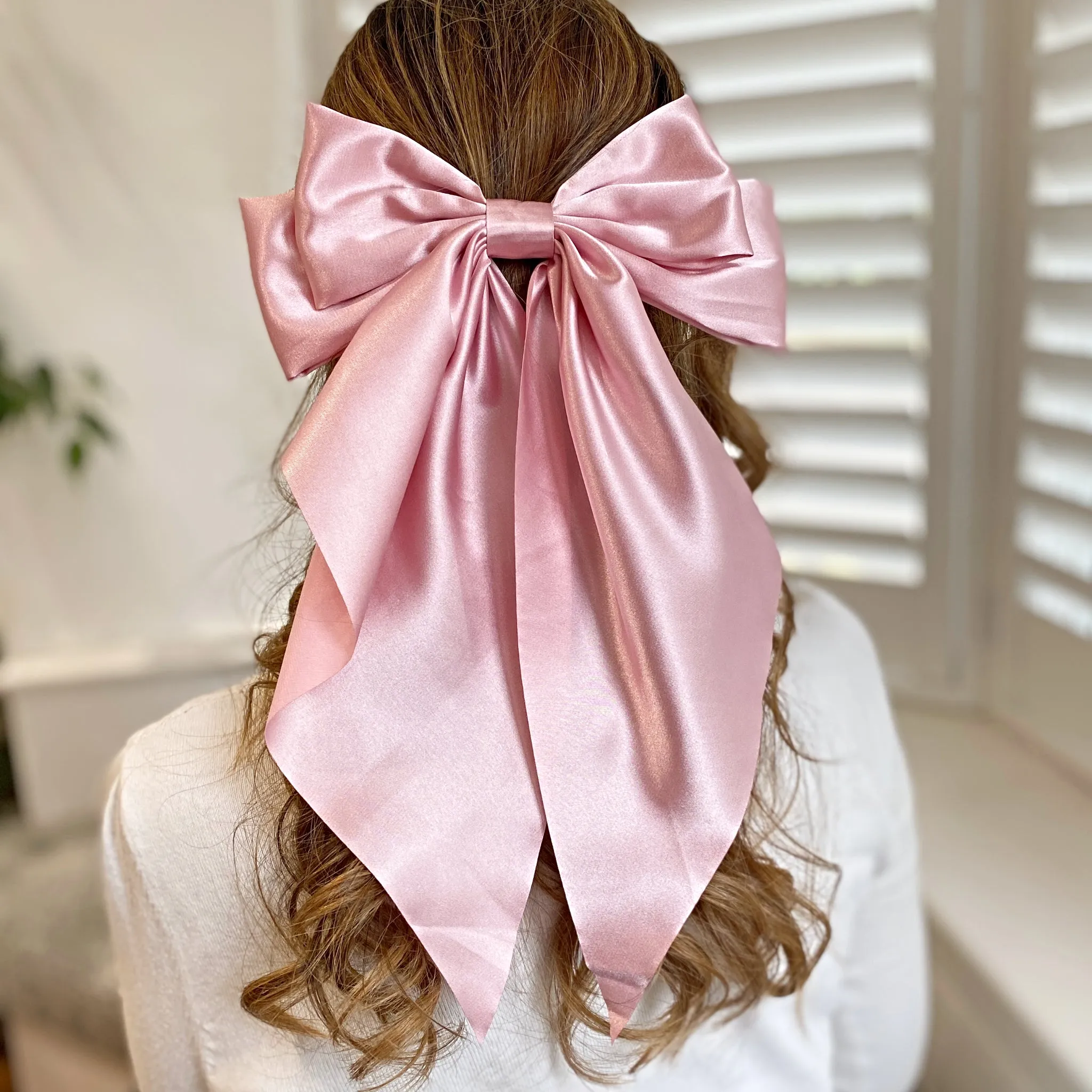 Pink Satin Hair Bow Pink Hair Clip Long Bow