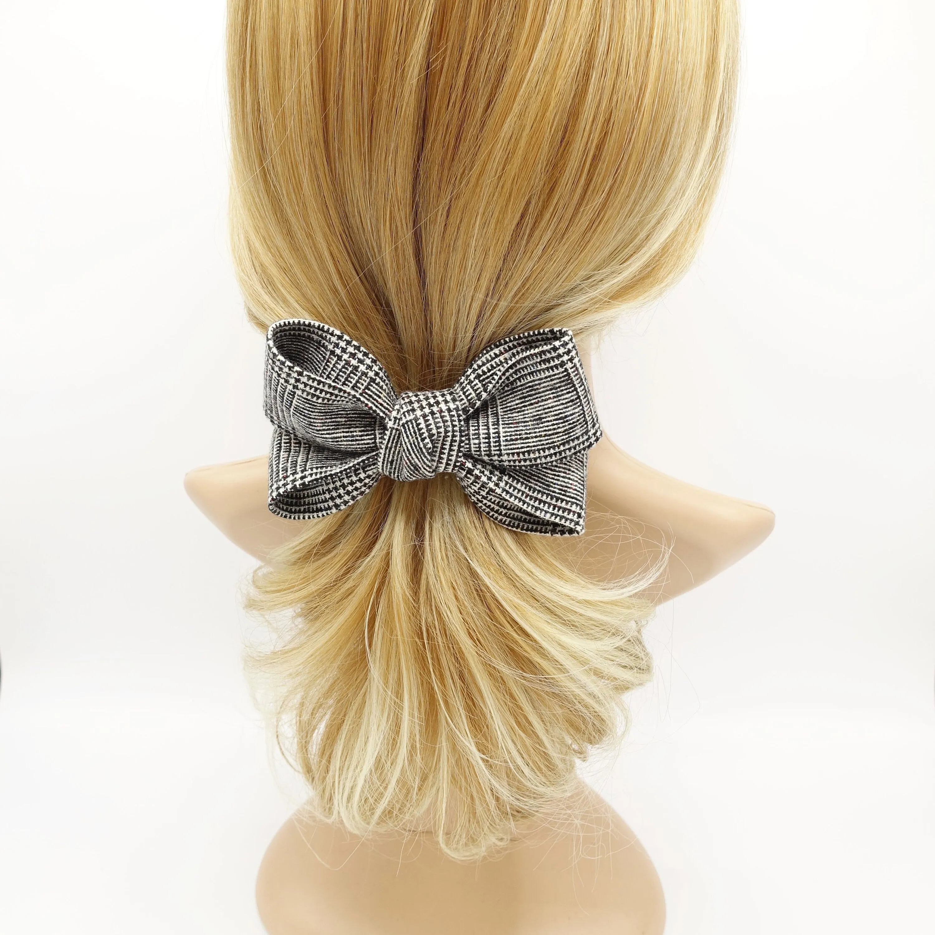 plaid check x pattern hair bow woolen Fall Winter women accessory