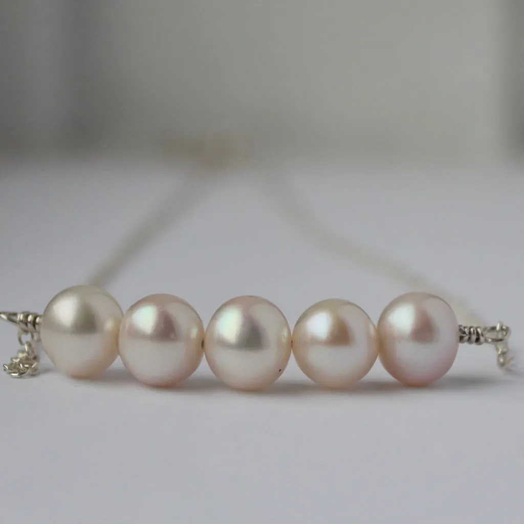 Real Freshwater Pearl Pendant Necklace | Five Pearl Choker | Bridesmaid Gift | 30th Birthday Gift for Her