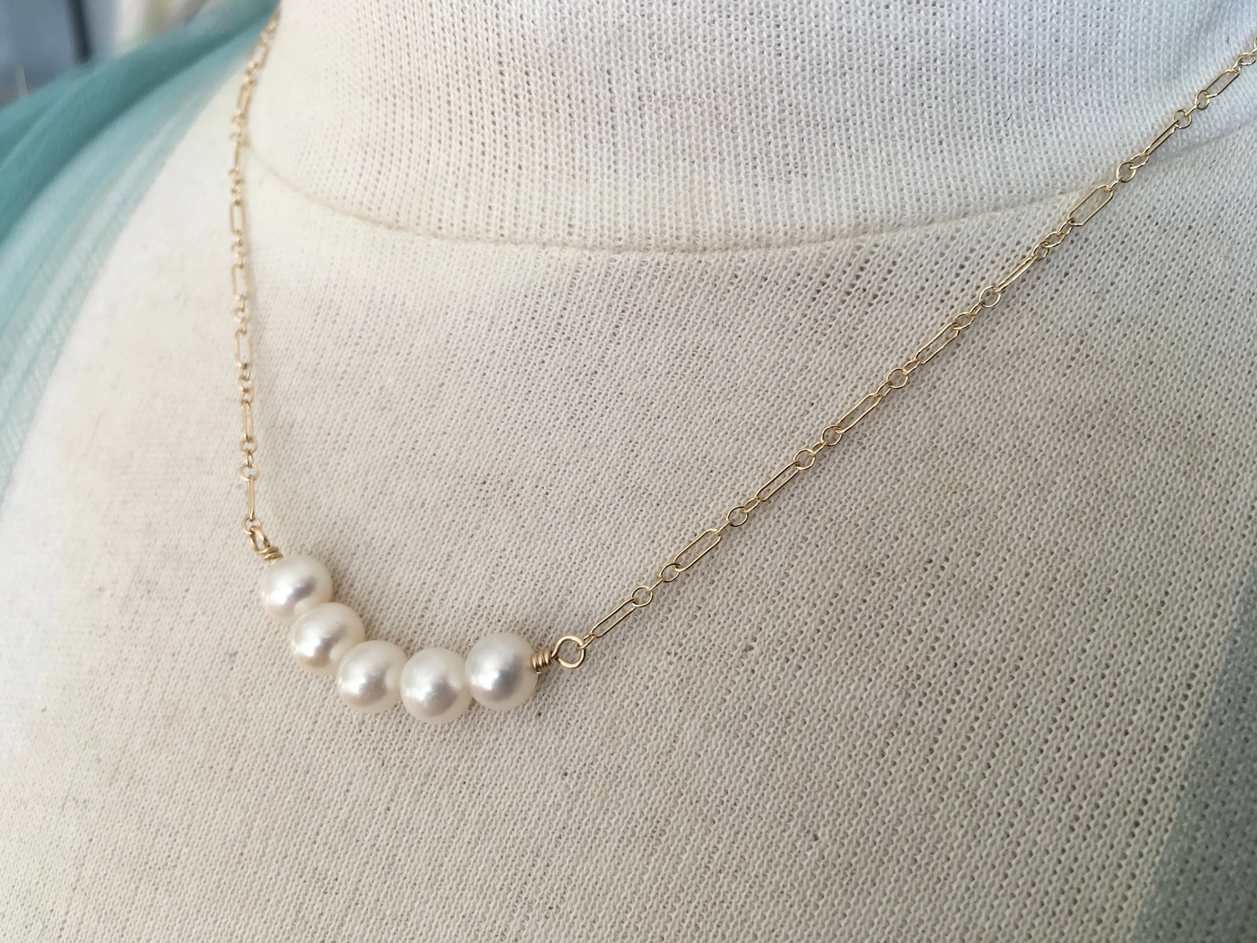 Real Freshwater Pearl Pendant Necklace | Five Pearl Choker | Bridesmaid Gift | 30th Birthday Gift for Her