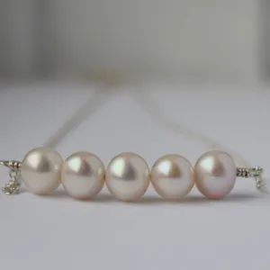 Real Freshwater Pearl Pendant Necklace | Five Pearl Choker | Bridesmaid Gift | 30th Birthday Gift for Her