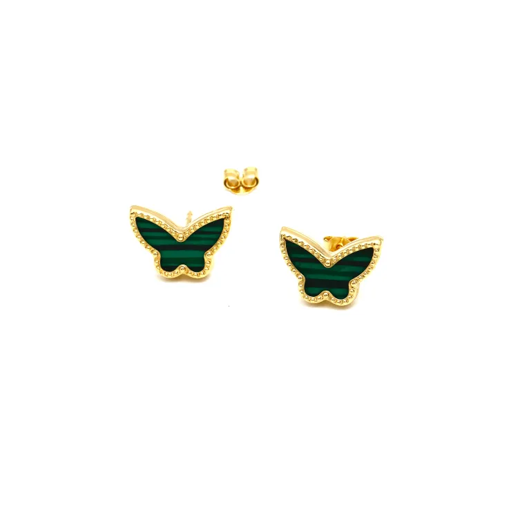 Real Gold GZVC Butterfly Green Pearl Earring Set 0285 E1825