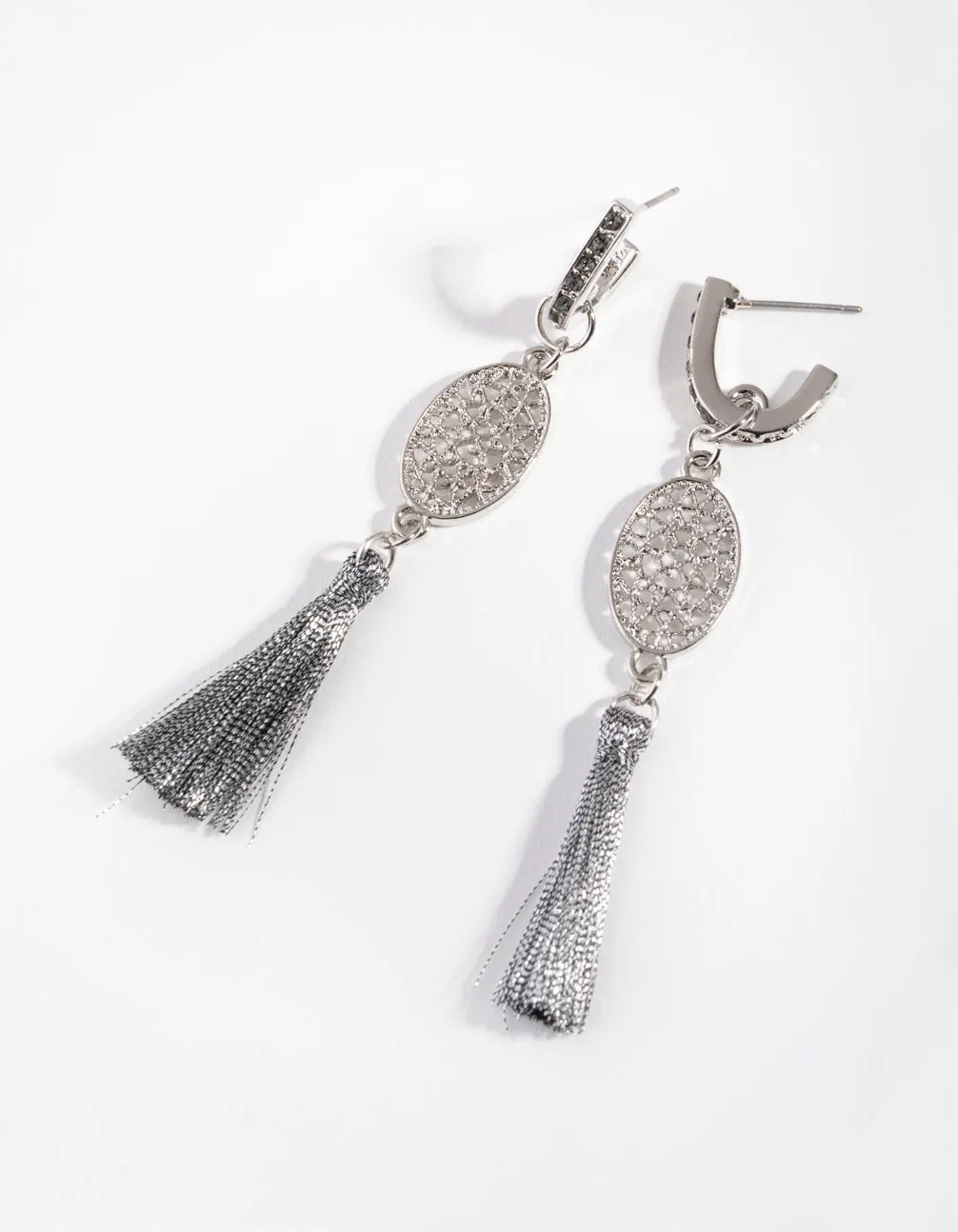 Rhodium Mini Tassel Drop Earrings