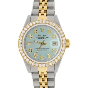 Rolex Datejust Ladies 2-Tone Gold/Steel 26mm Watch w/Blue Dial &amp; Diamond Bezel TFJ-142508060