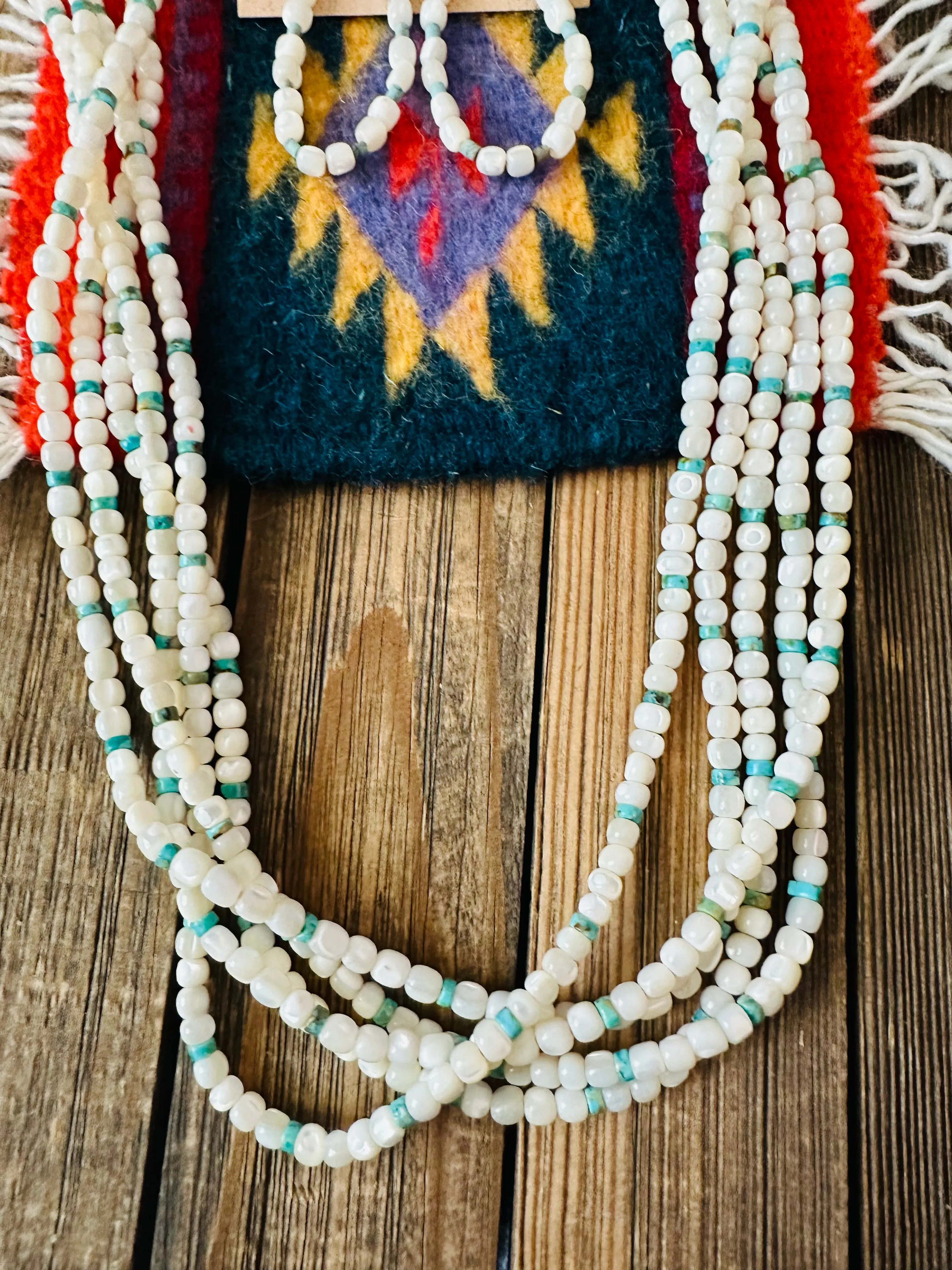 Santo Domingo Mother of Pearl, Turquoise & Heishi Beaded Necklace Set