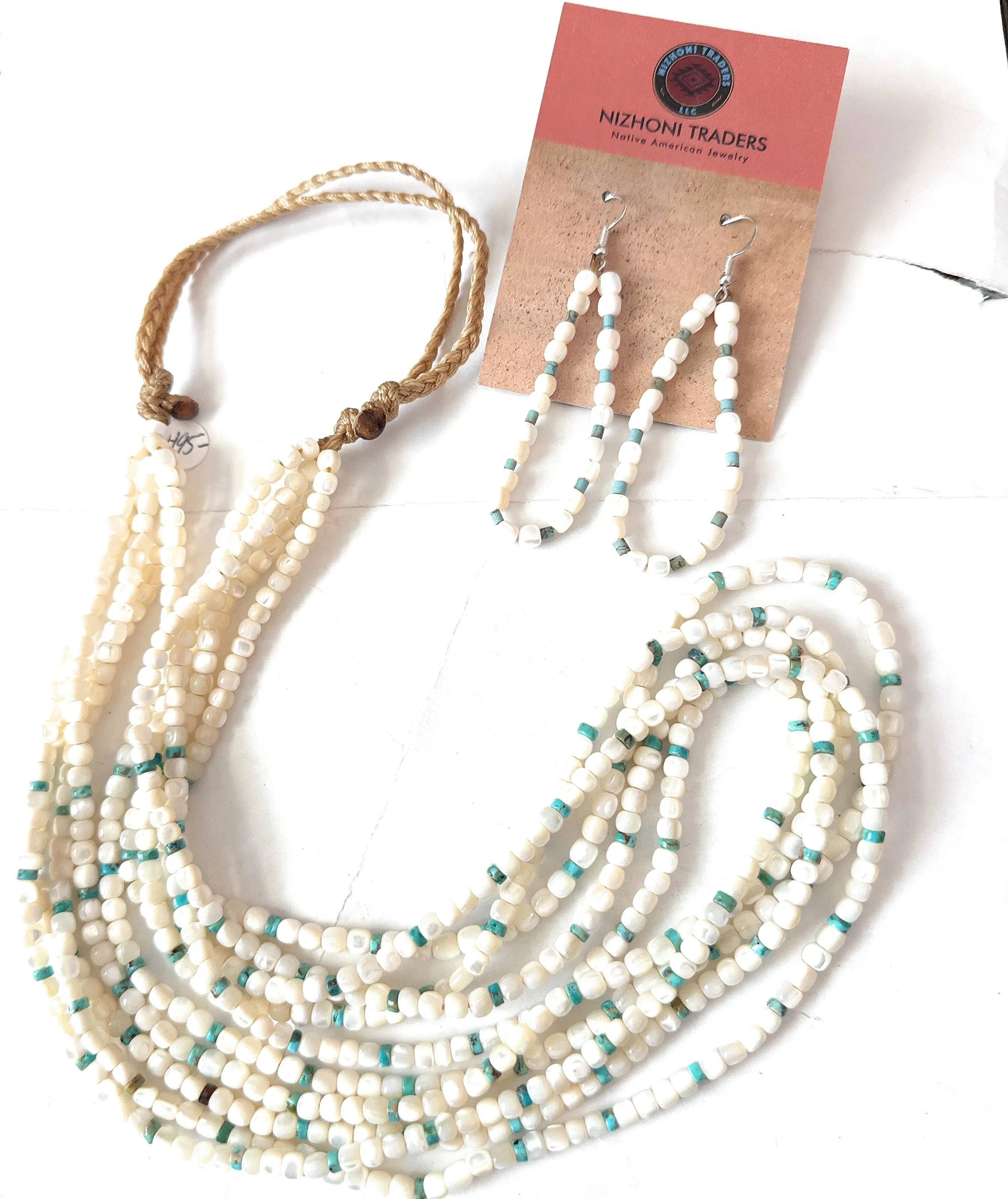 Santo Domingo Mother of Pearl, Turquoise & Heishi Beaded Necklace Set