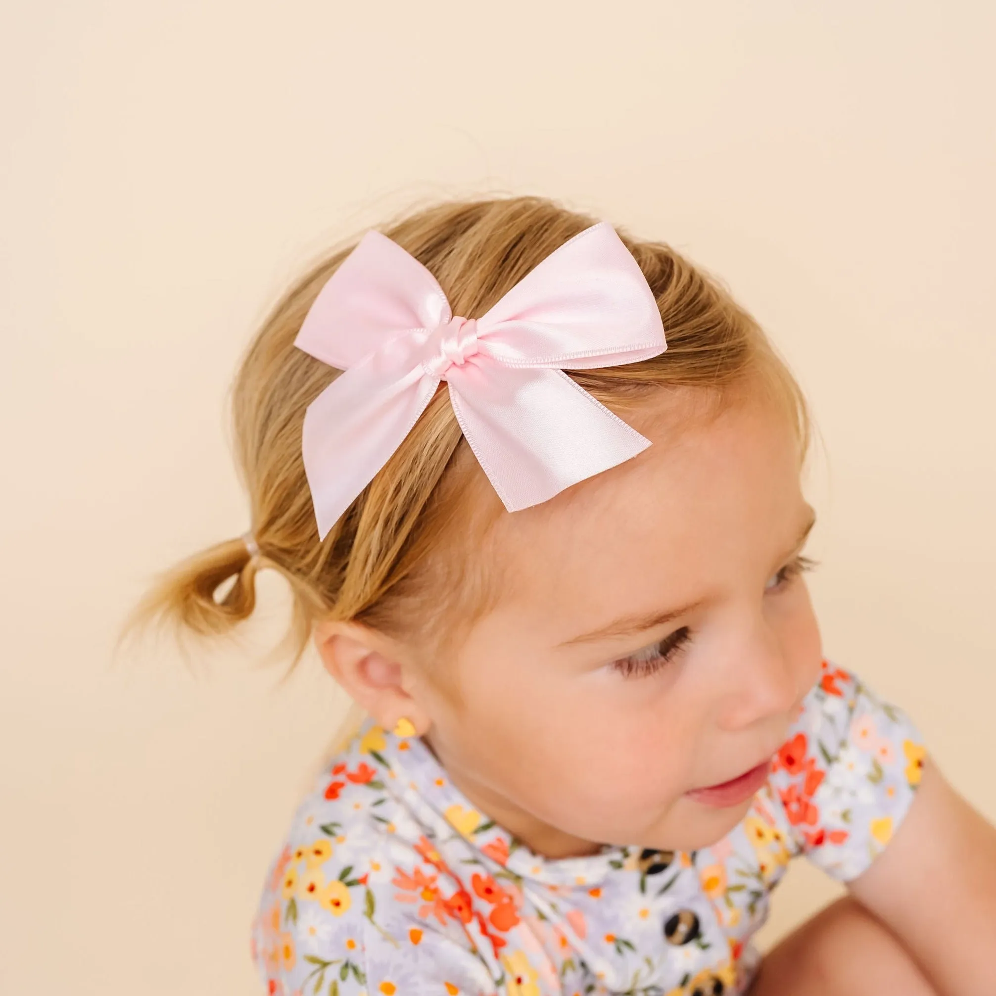 Satin Bow - Baby Pink Clip