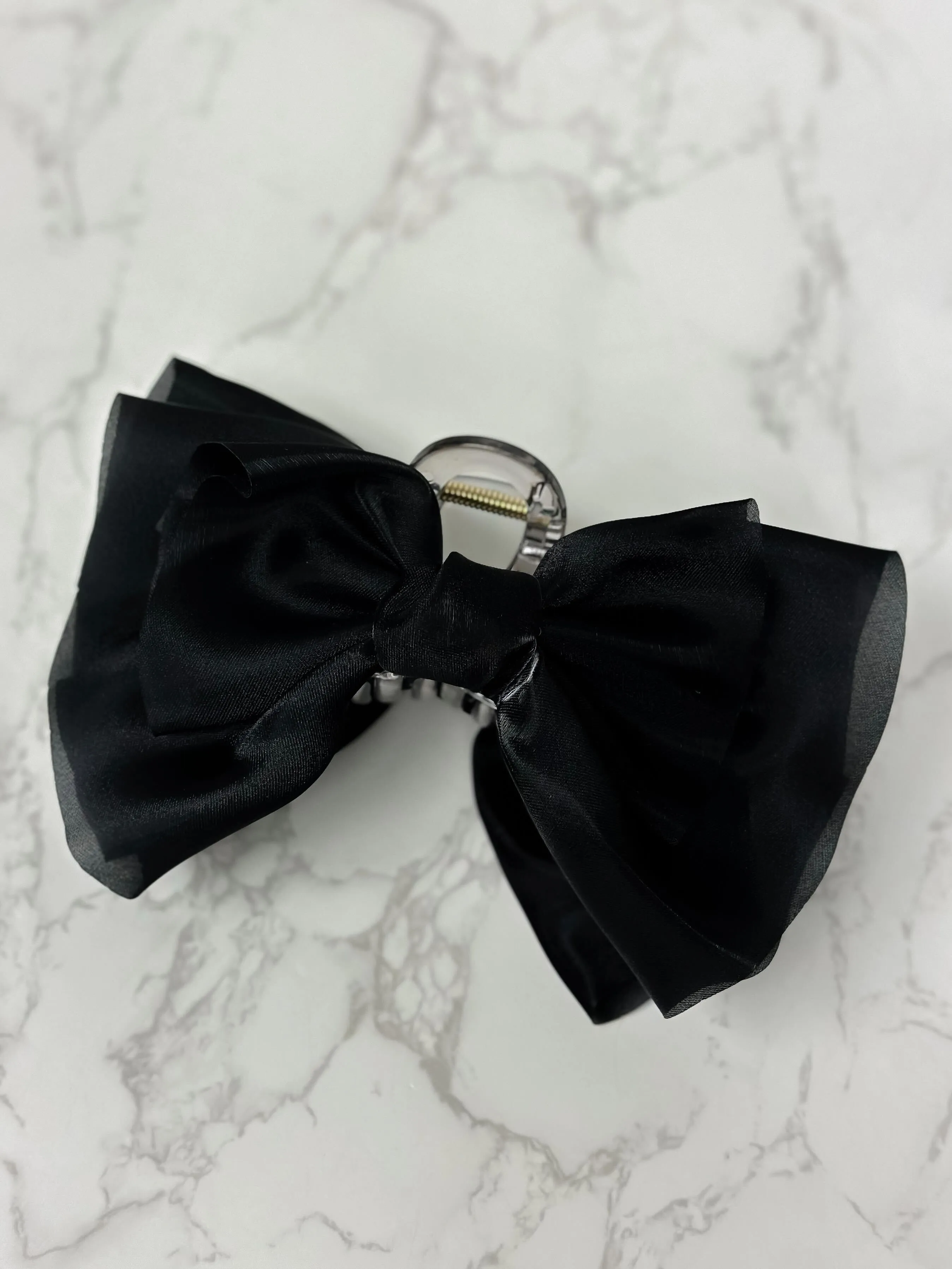 Satin Bow Claw Clip - Black