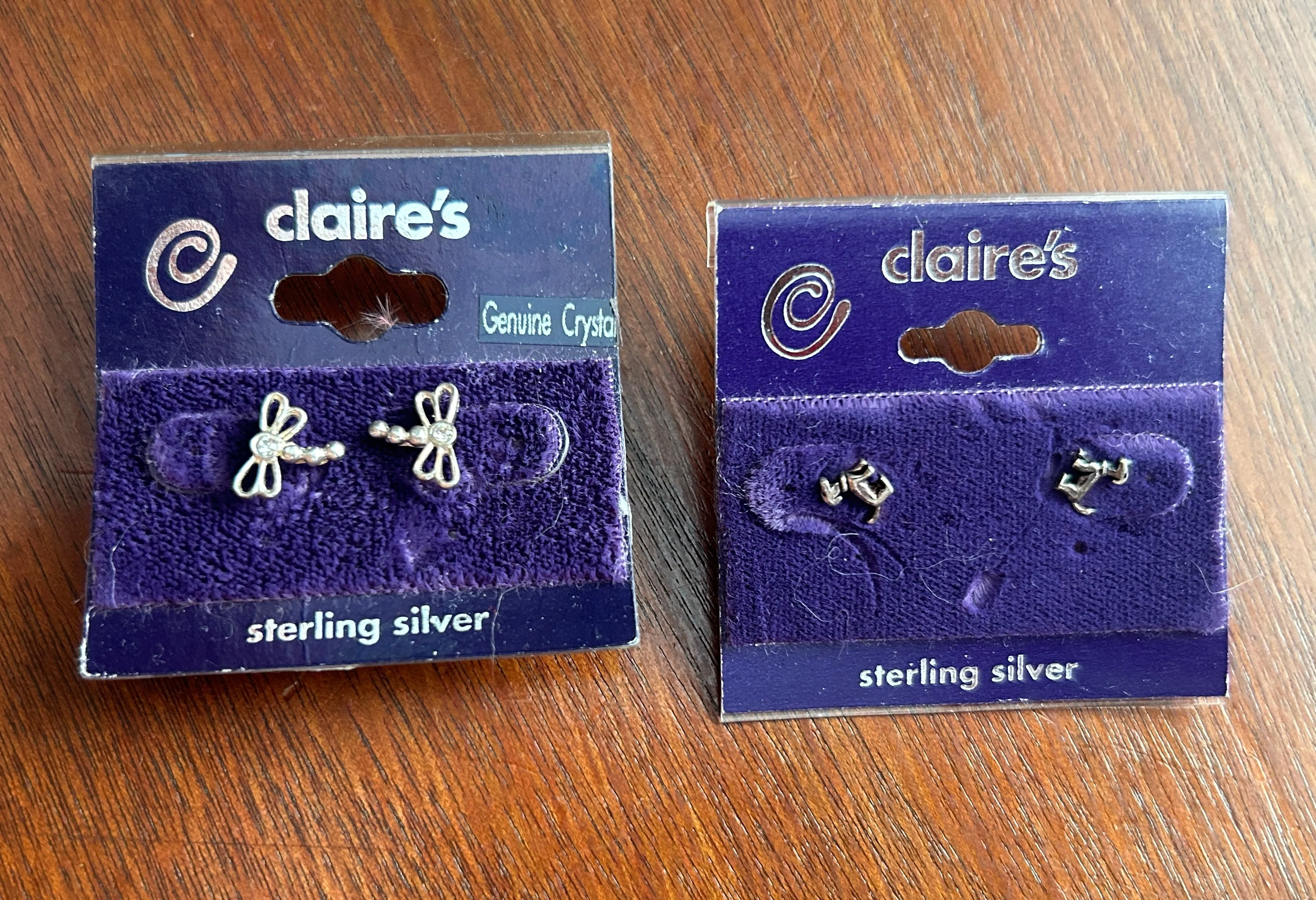 Set of 2 Sterling Silver 925 Claire's Stud Earrings Dogs Butterfly CZ Cute!